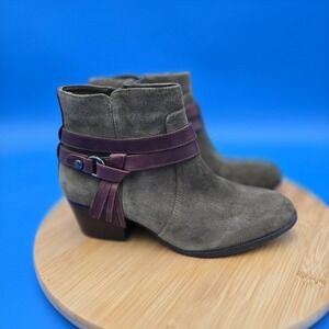 Alex Marie Ankle Boots Womens 7.5 Olive Suede Leather Buckle Fringe Boho Western